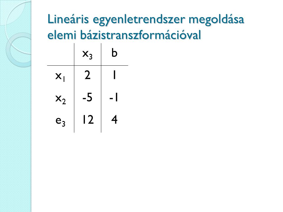 Lineáris egyenletrendszer megoldása elemi bázistranszformációval