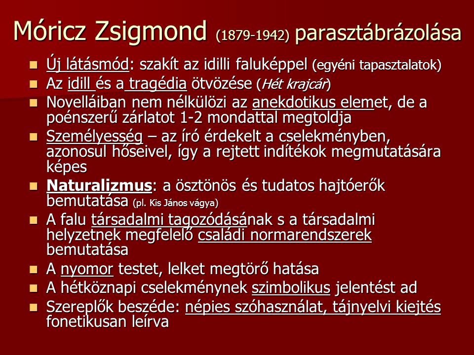 Móricz Zsigmond ( ) parasztábrázolása