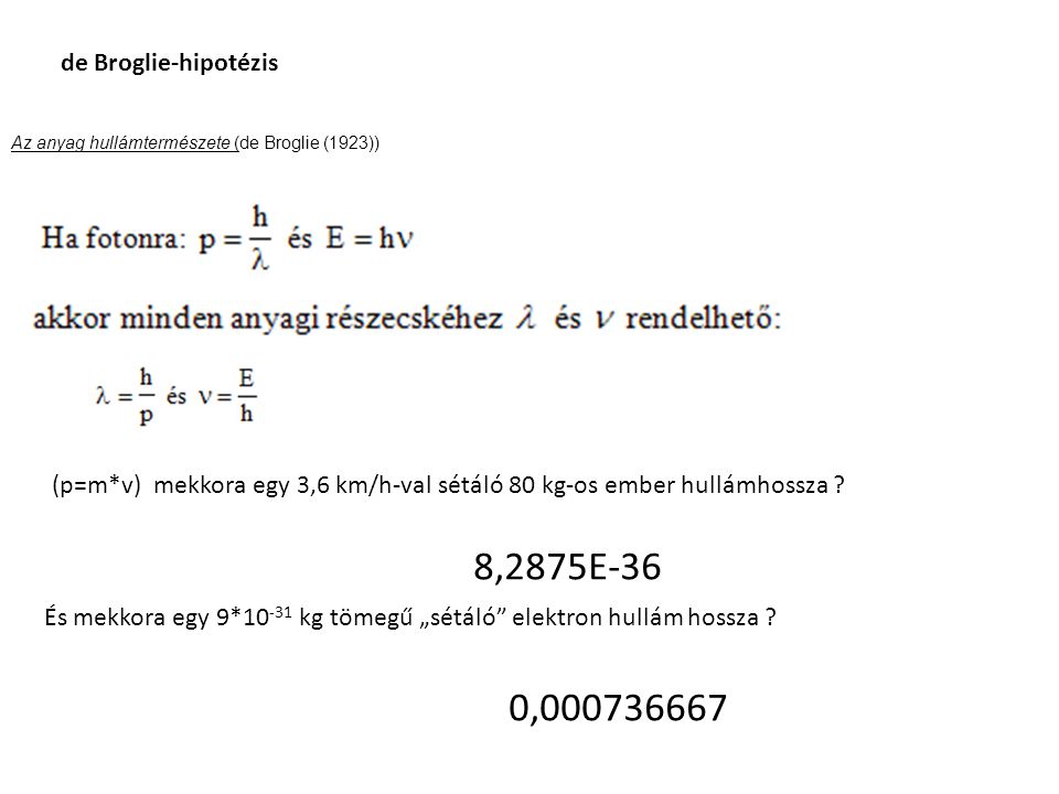 8,2875E-36 0, de Broglie-hipotézis