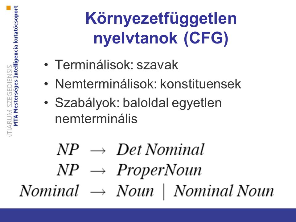 Környezetfüggetlen nyelvtanok (CFG)