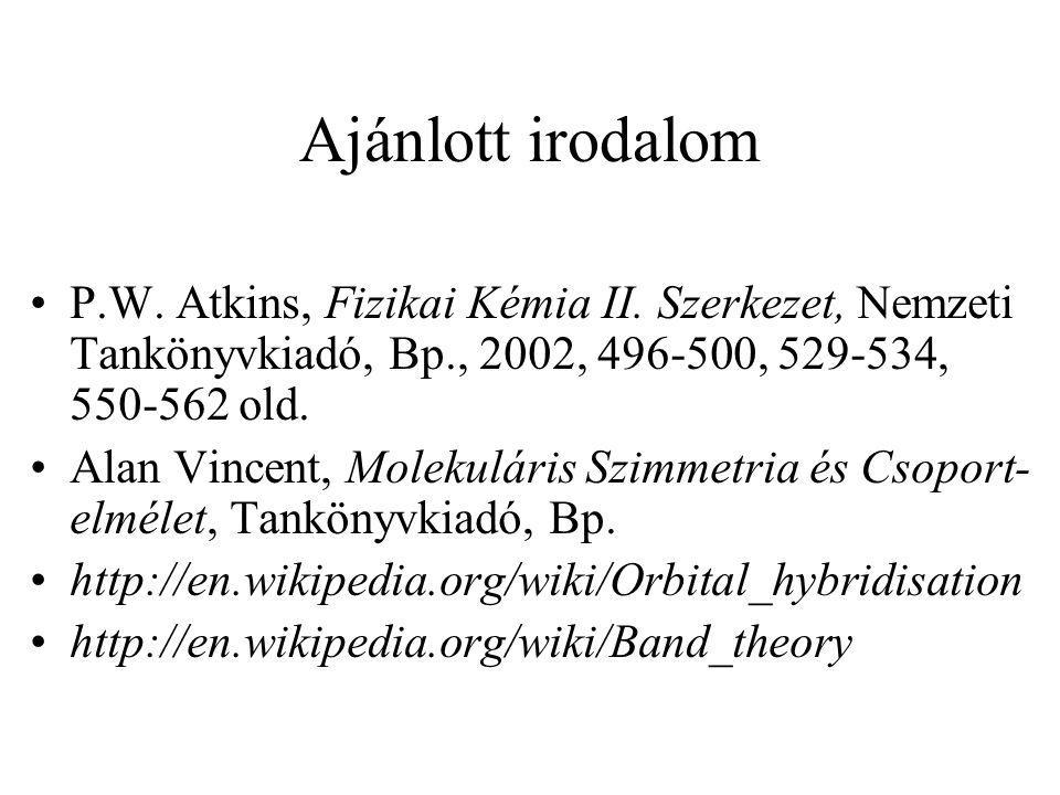 Ajánlott irodalom P.W. Atkins, Fizikai Kémia II. Szerkezet, Nemzeti Tankönyvkiadó, Bp., 2002, , , old.