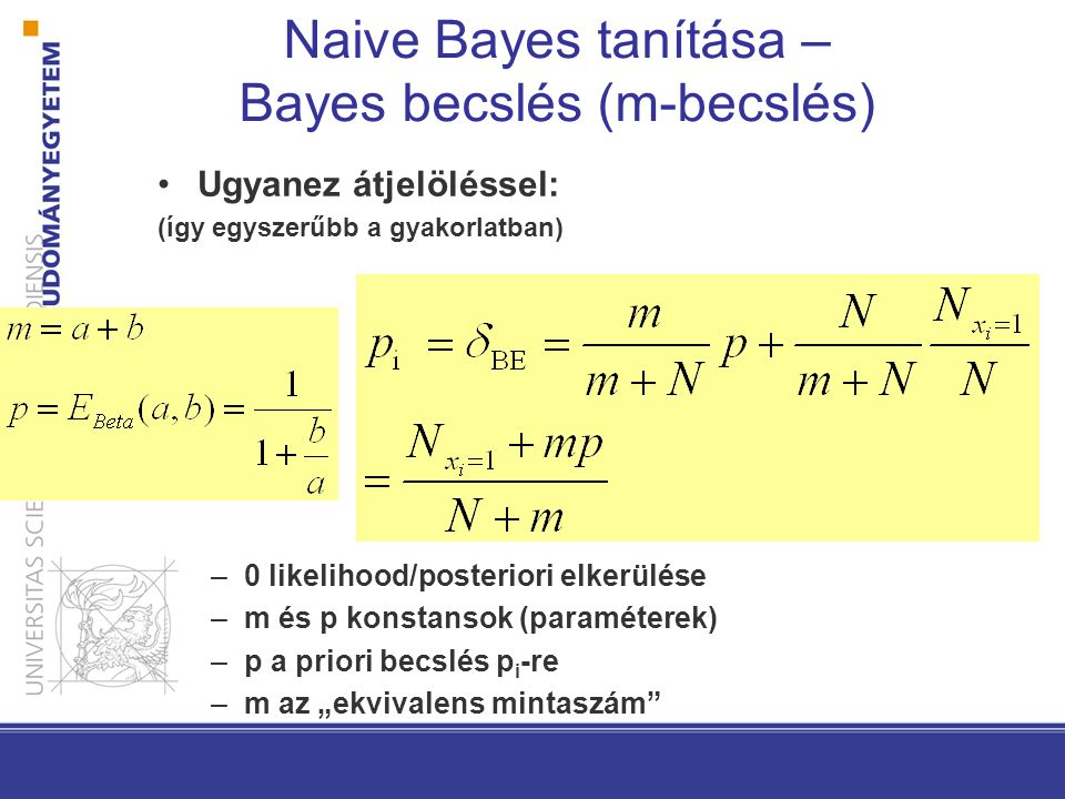 Naive Bayes tanítása – Bayes becslés (m-becslés)