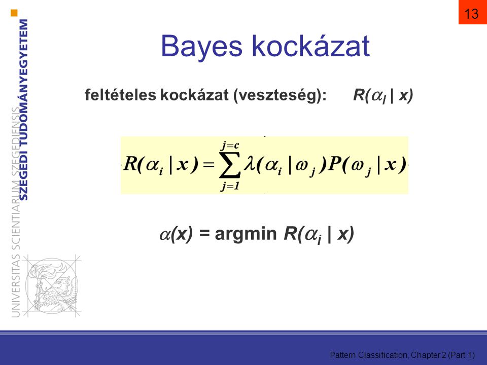 Bayes kockázat (x) = argmin R(i | x)