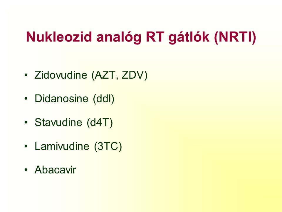Nukleozid analóg RT gátlók (NRTI)