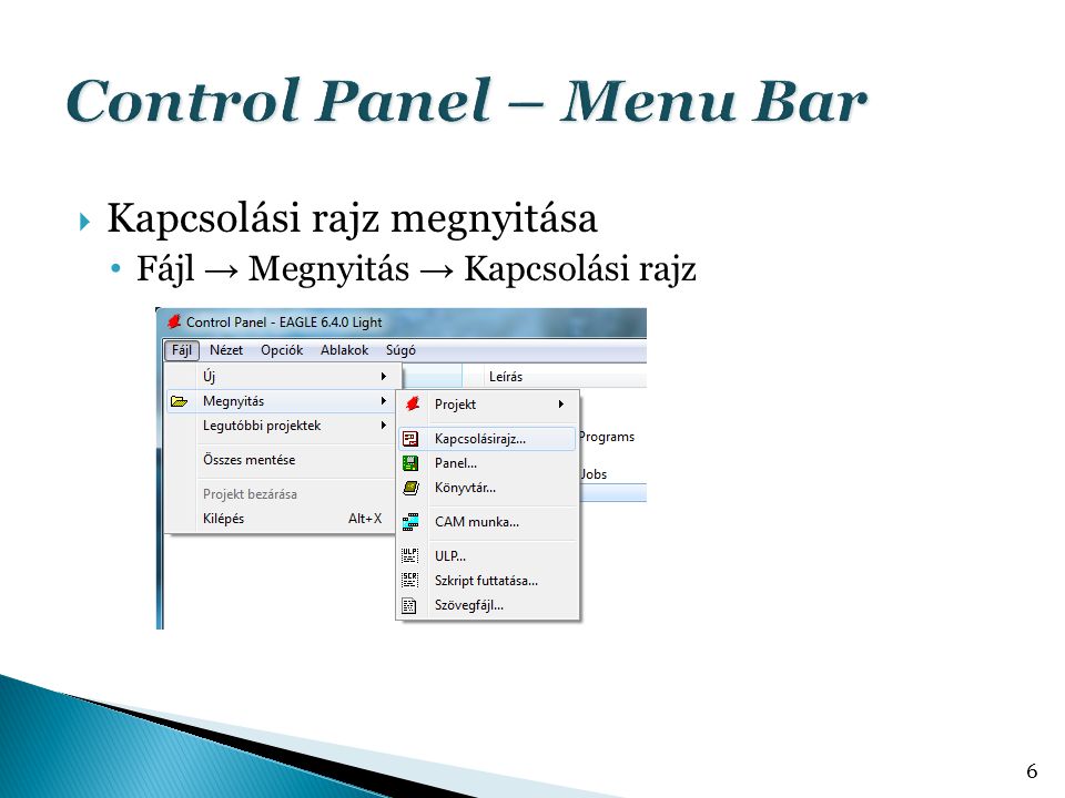 Control Panel – Menu Bar