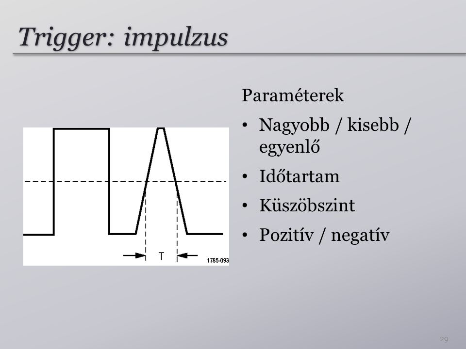 Trigger: impulzus Paraméterek Nagyobb / kisebb / egyenlő Időtartam