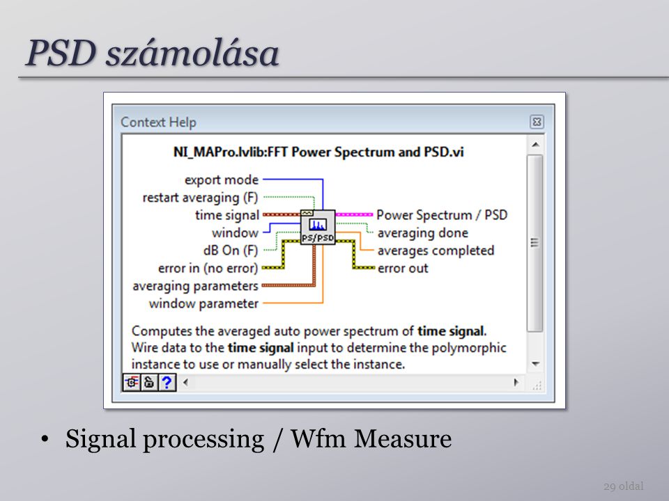 PSD számolása Signal processing / Wfm Measure