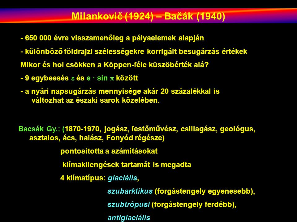 Milankovič (1924) – Bačák (1940)