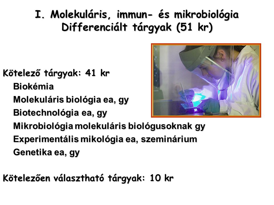 I. Molekuláris, immun- és mikrobiológia Differenciált tárgyak (51 kr)