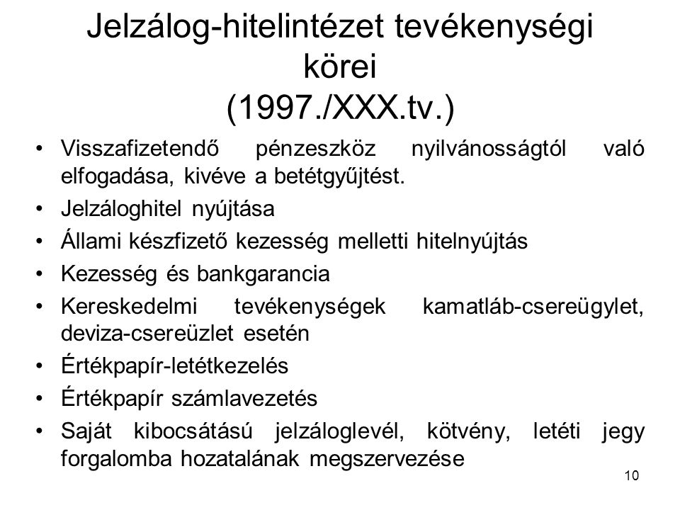 Jelzálog-hitelintézet tevékenységi körei (1997./XXX.tv.)