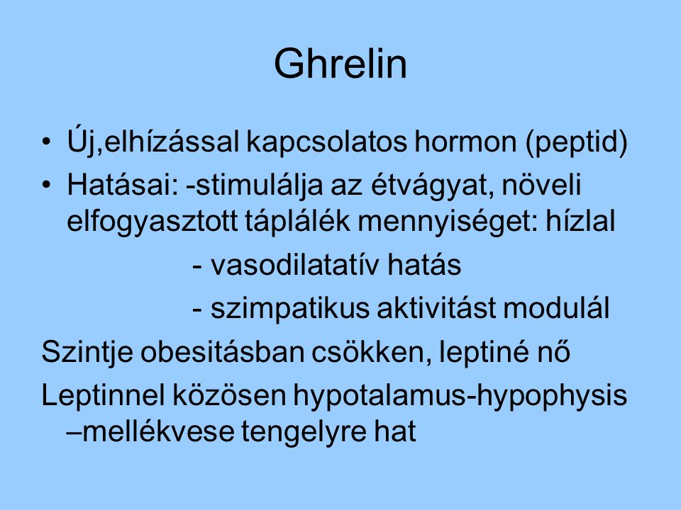 Ghrelin Új,elhízással kapcsolatos hormon (peptid)