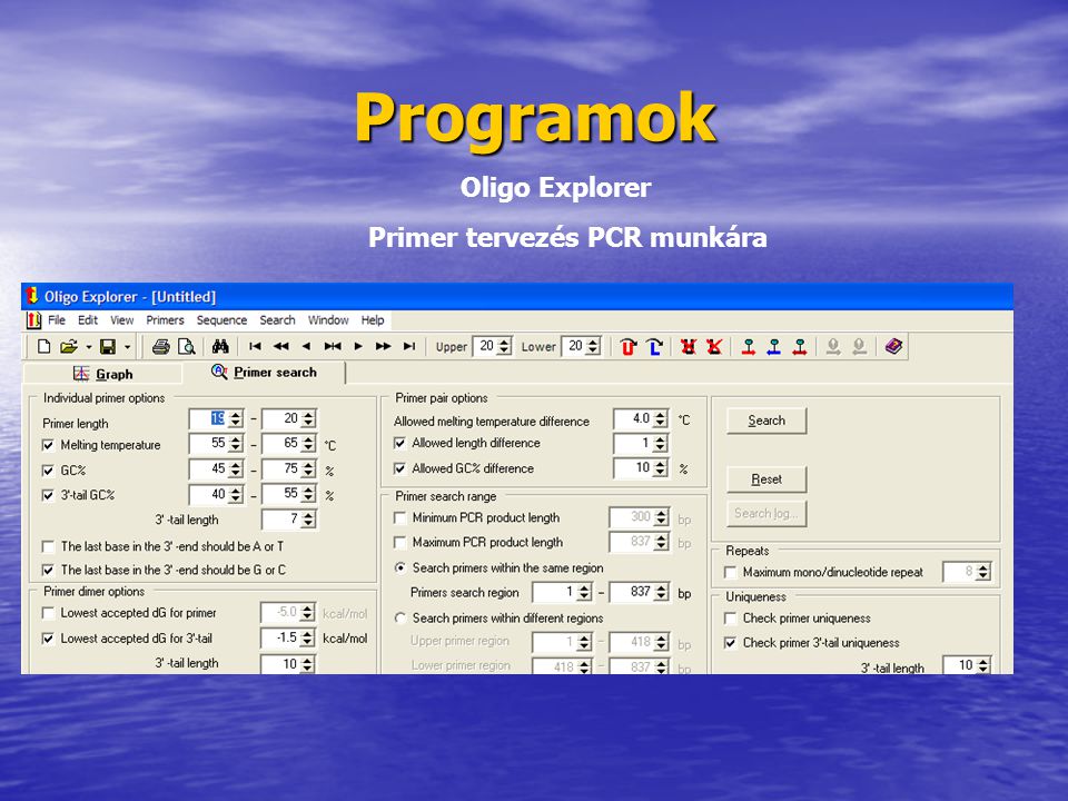 Programok Oligo Explorer Primer tervezés PCR munkára