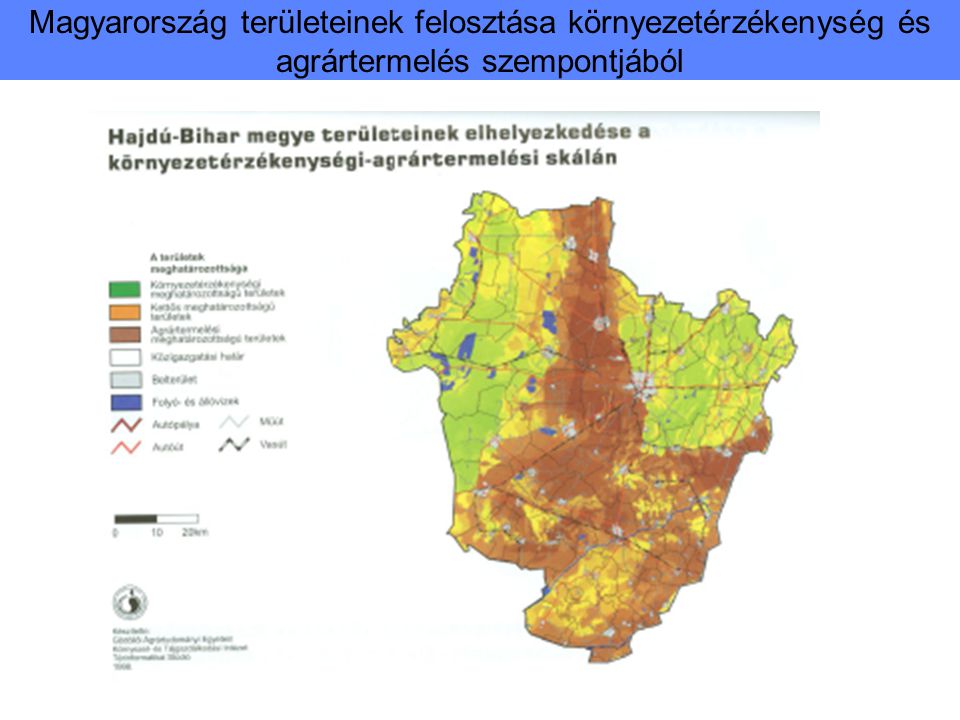 Magyarország területeinek felosztása környezetérzékenység és agrártermelés szempontjából
