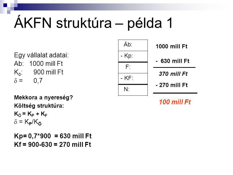 ÁKFN struktúra – példa 1 Egy vállalat adatai: Ab: 1000 mill Ft