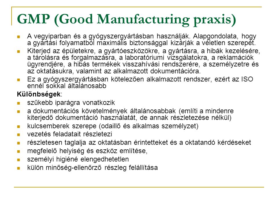 GMP (Good Manufacturing praxis)