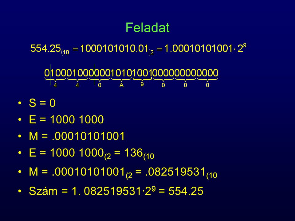 Feladat S = 0. E = M = E = (2 = 136(10. M = (2 = (10.