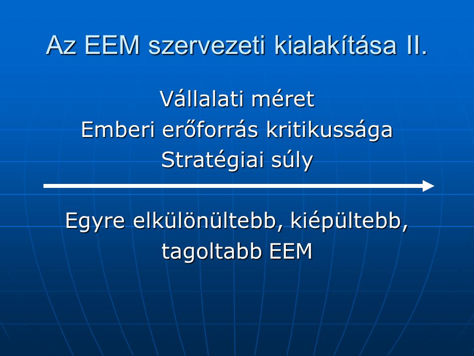 Az EEM szervezeti kialakítása II.
