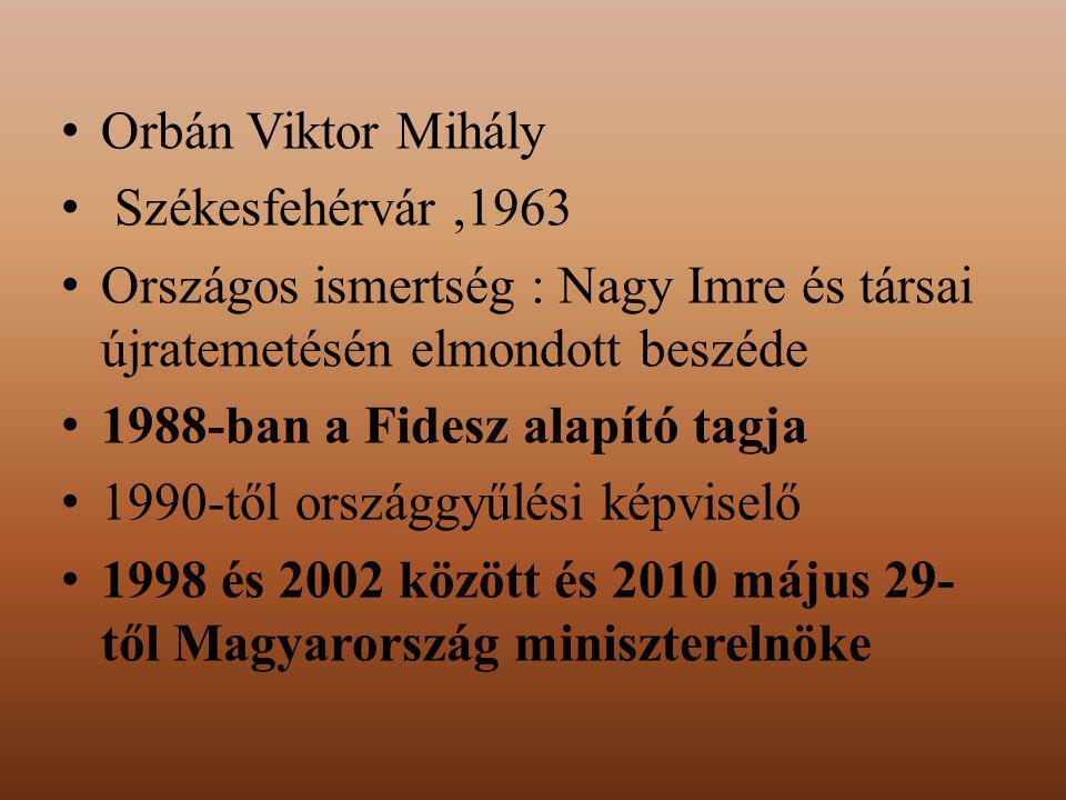 Orbán Viktor Mihály Székesfehérvár ,1963. Országos ismertség : Nagy Imre és társai újratemetésén elmondott beszéde.
