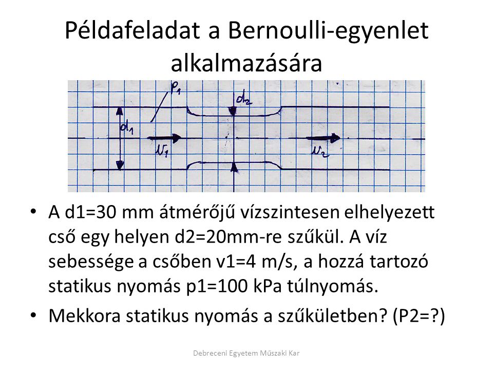Példafeladat a Bernoulli-egyenlet alkalmazására