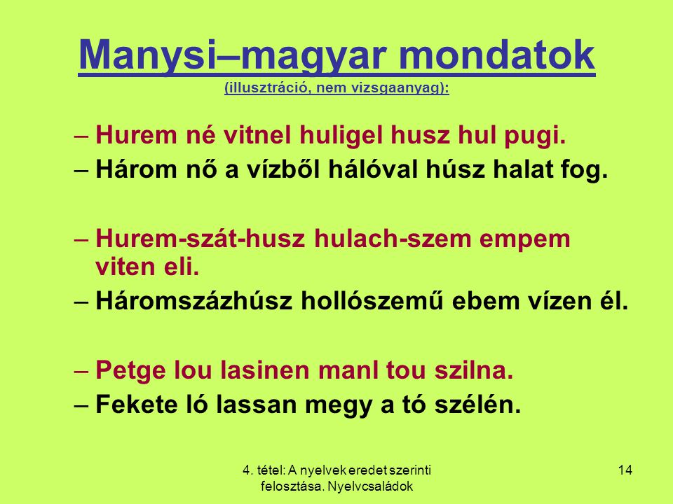 Manysi–magyar mondatok (illusztráció, nem vizsgaanyag):