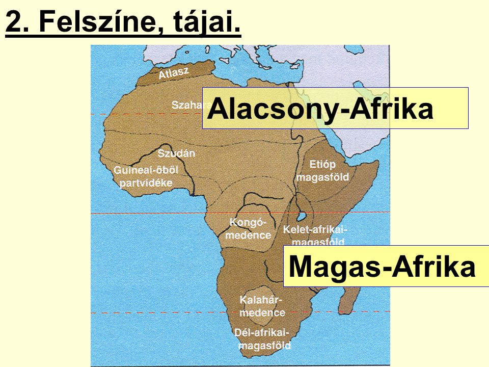 2. Felszíne, tájai. Alacsony-Afrika Magas-Afrika