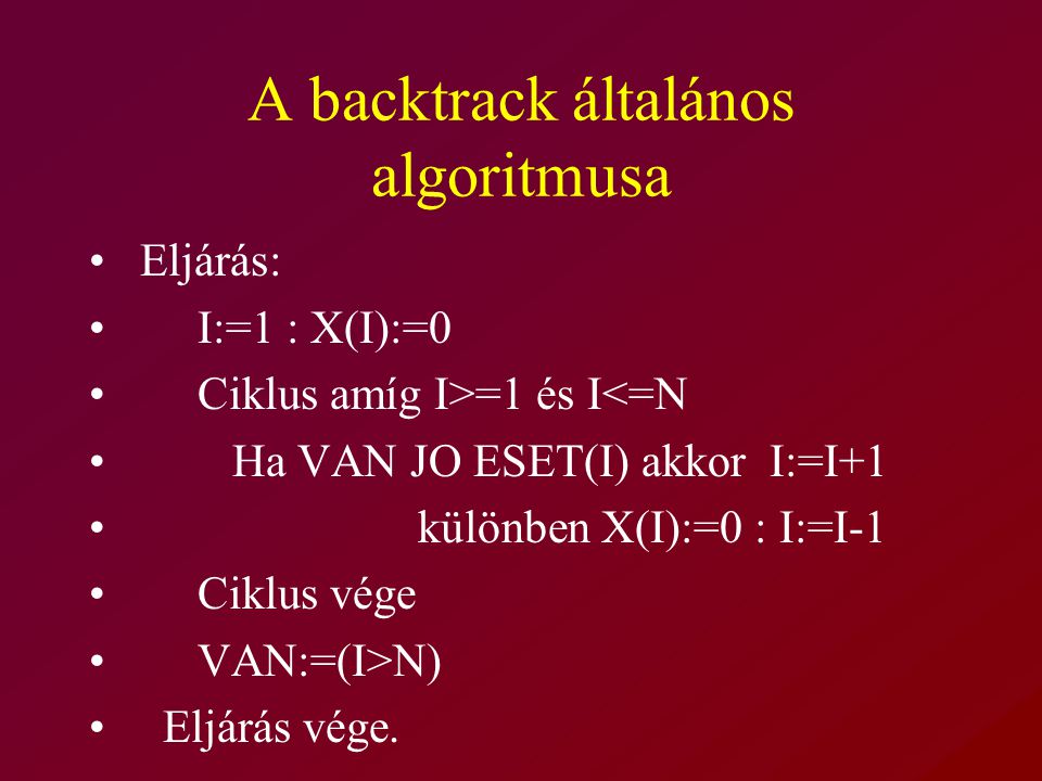 A backtrack általános algoritmusa