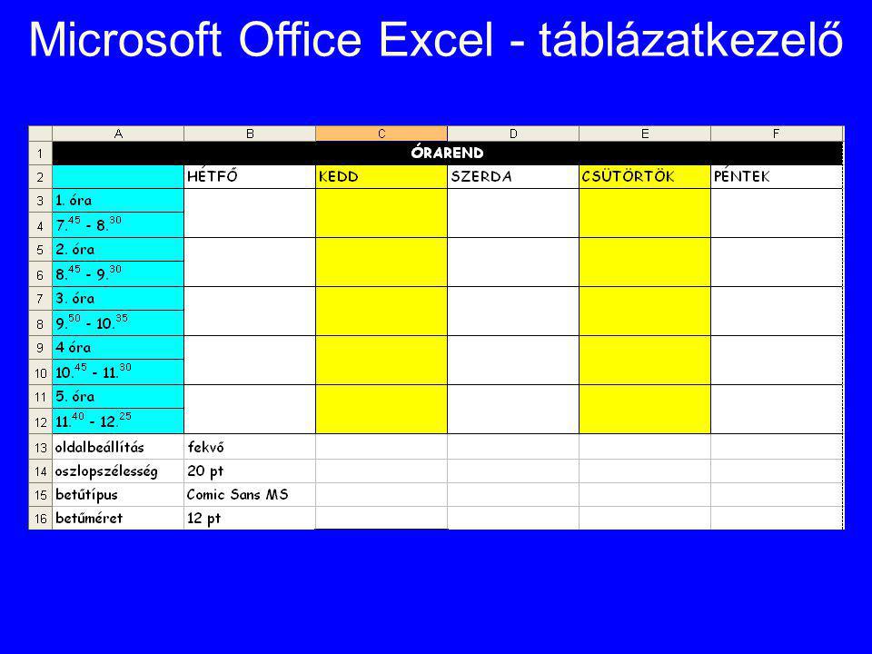 Microsoft Office Excel - táblázatkezelő