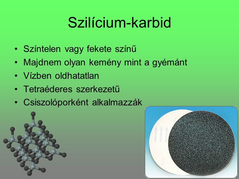 Szilícium-karbid Színtelen vagy fekete színű