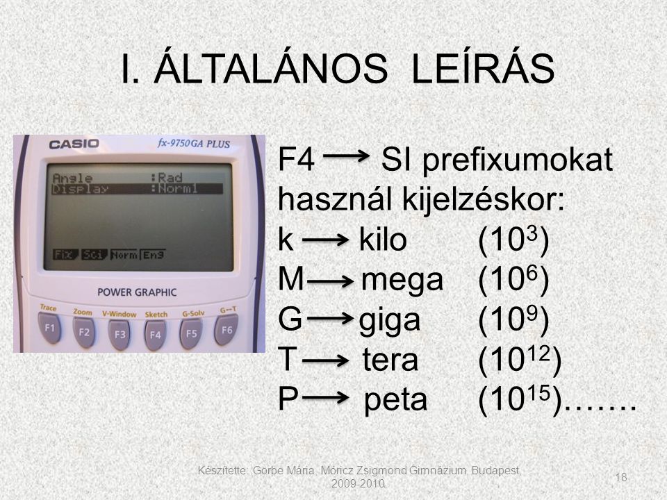 I. ÁLTALÁNOS LEÍRÁS F4 SI prefixumokat használ kijelzéskor: