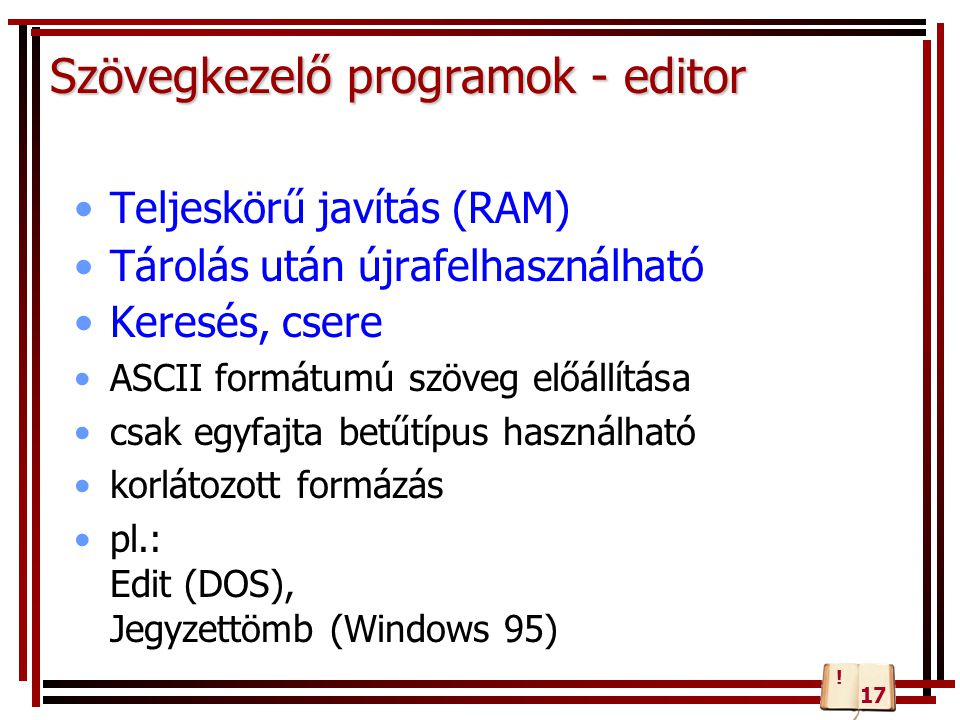Szövegkezelő programok - editor
