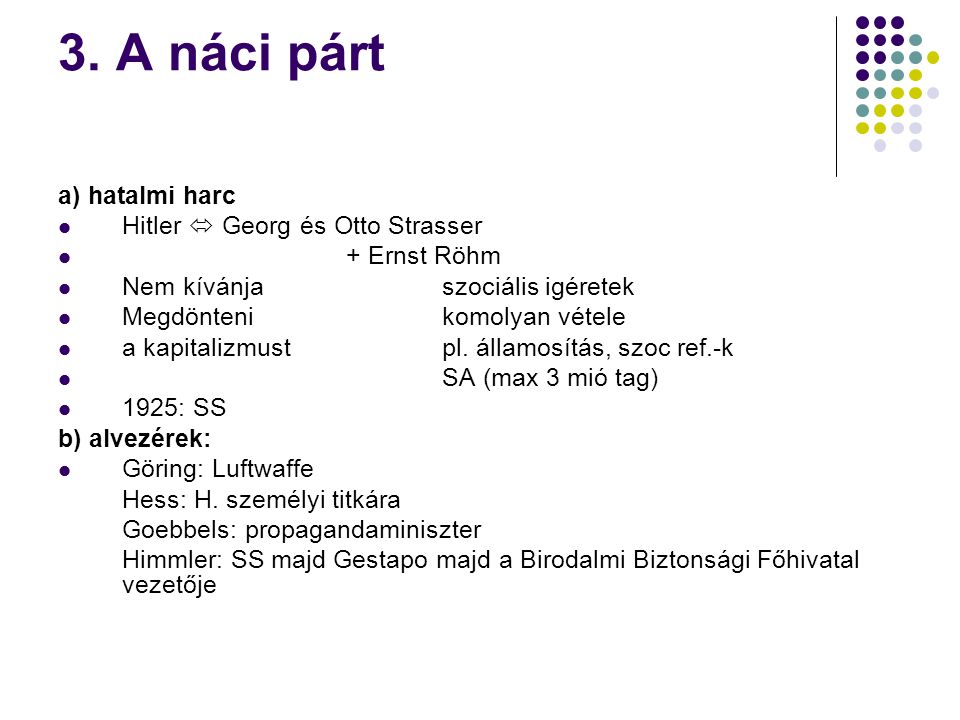 3. A náci párt a) hatalmi harc Hitler  Georg és Otto Strasser