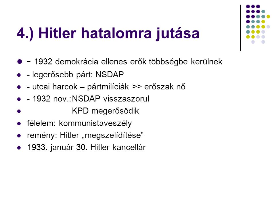 4.) Hitler hatalomra jutása