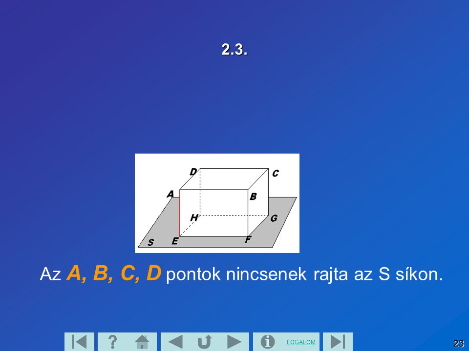 Az A, B, C, D pontok nincsenek rajta az S síkon.