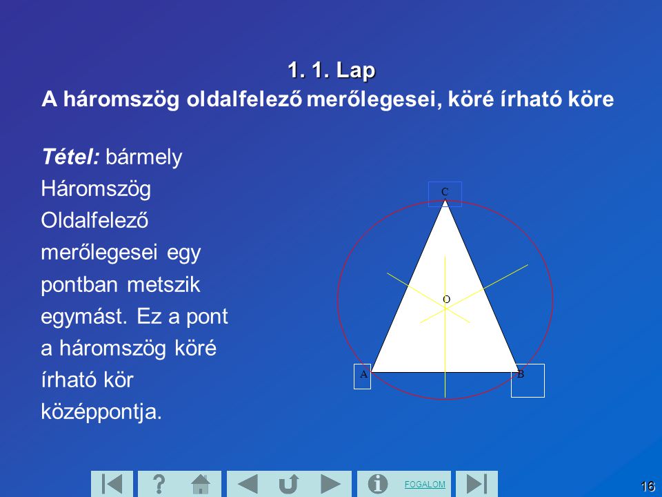 A háromszög oldalfelező merőlegesei, köré írható köre