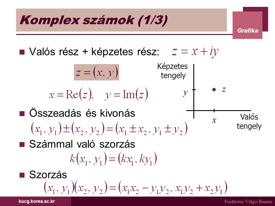 Komplex számok (1/3) Valós rész + képzetes rész: Összeadás és kivonás