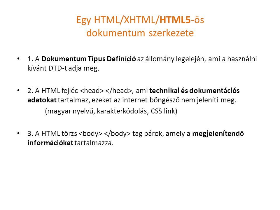 Egy HTML/XHTML/HTML5-ös dokumentum szerkezete