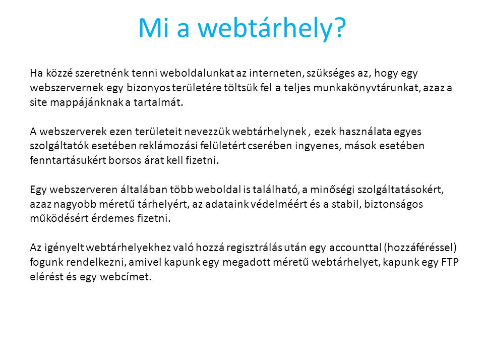 Mi a webtárhely