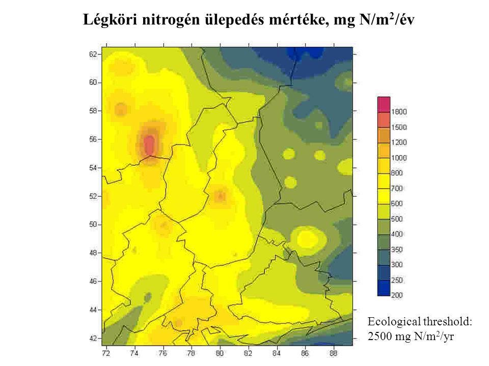 Légköri nitrogén ülepedés mértéke, mg N/m2/év
