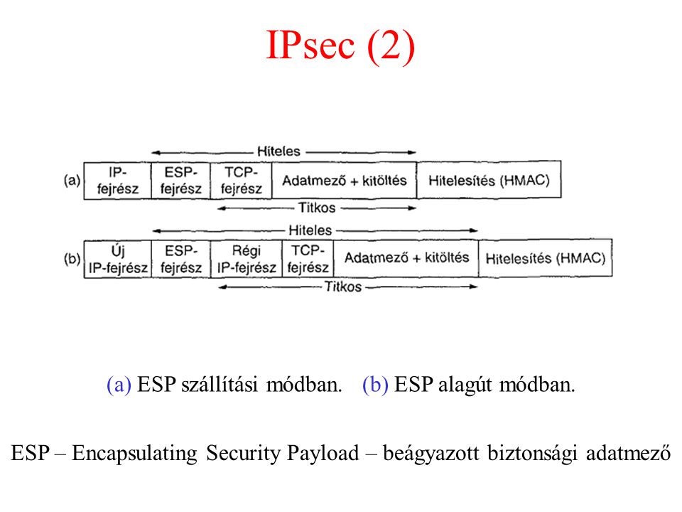 IPsec (2) (a) ESP szállítási módban. (b) ESP alagút módban.