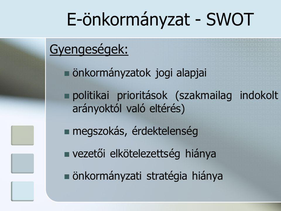 E-önkormányzat - SWOT Gyengeségek: önkormányzatok jogi alapjai