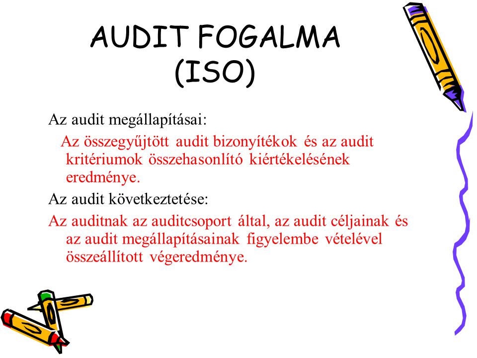 AUDIT FOGALMA (ISO) Az audit megállapításai: