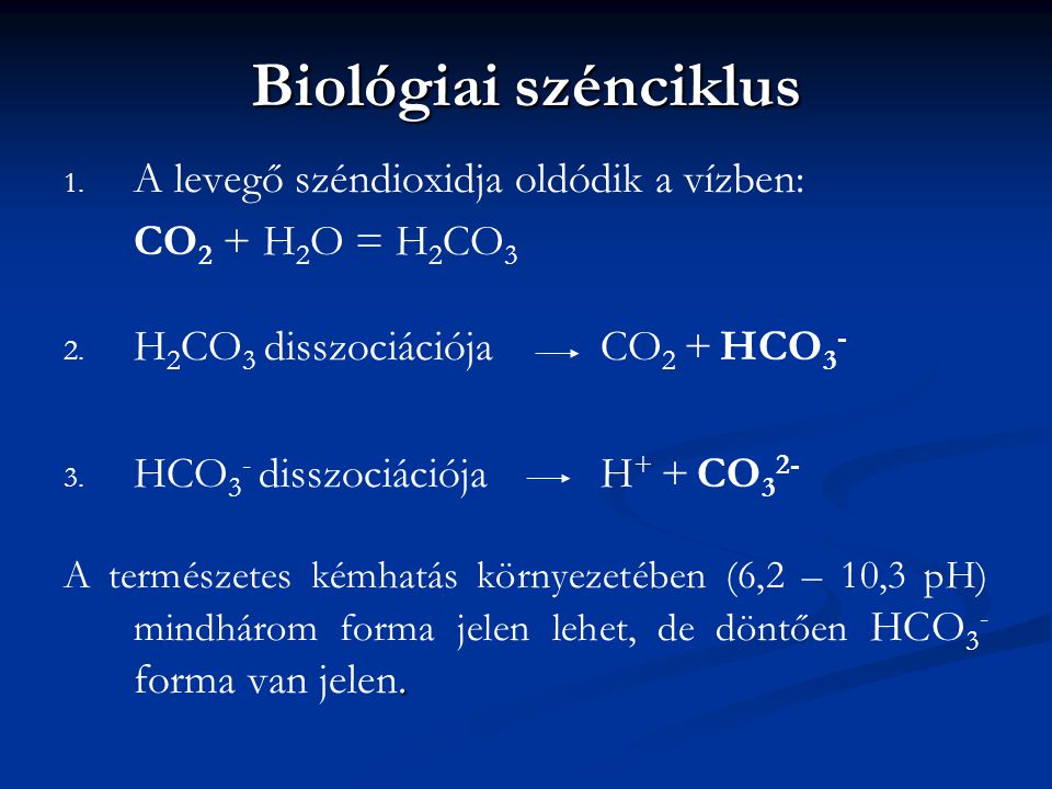 Biológiai szénciklus A levegő széndioxidja oldódik a vízben: