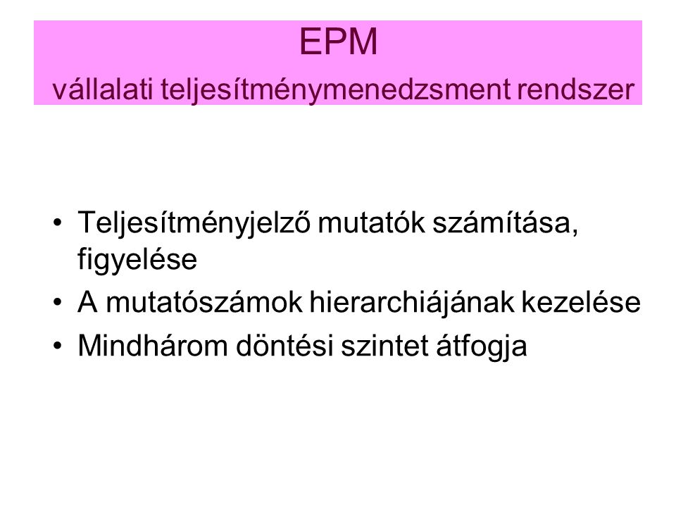 EPM vállalati teljesítménymenedzsment rendszer