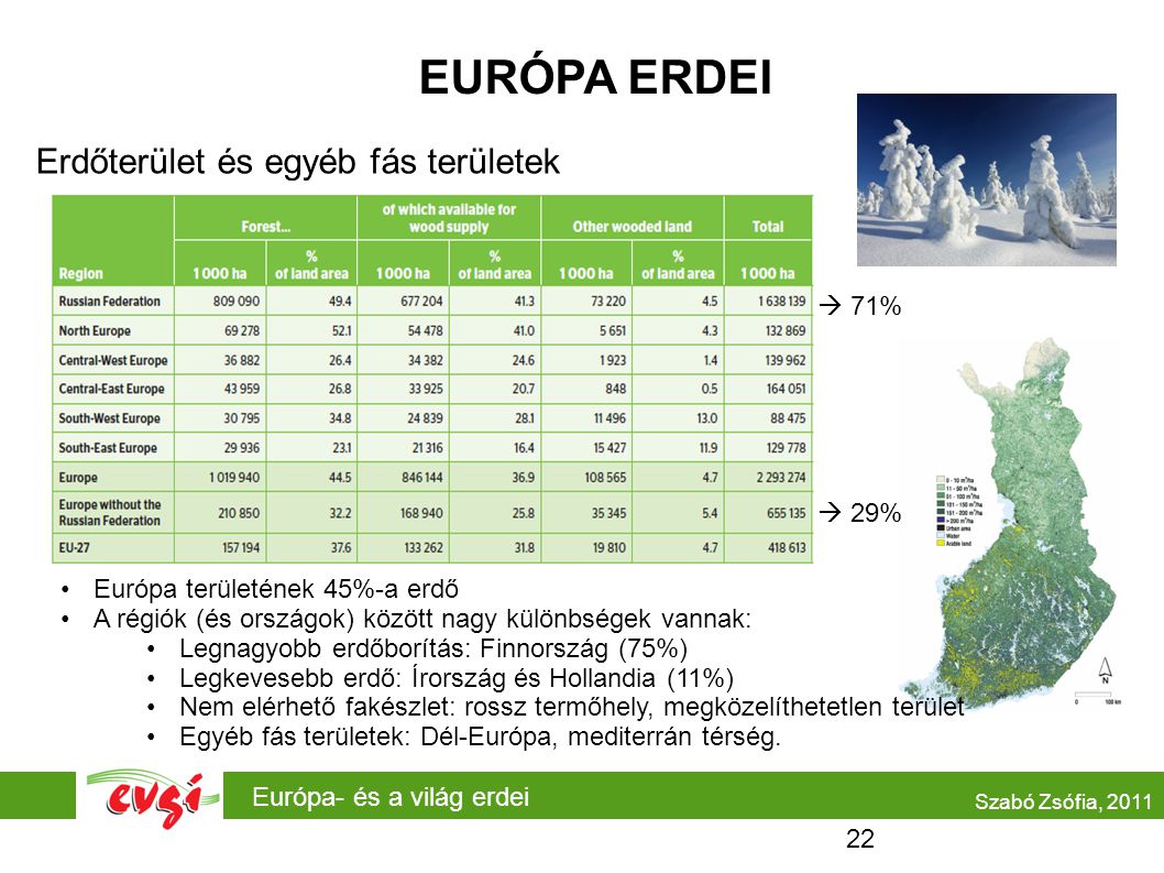EURÓPA ERDEI Erdőterület és egyéb fás területek 71% 29%
