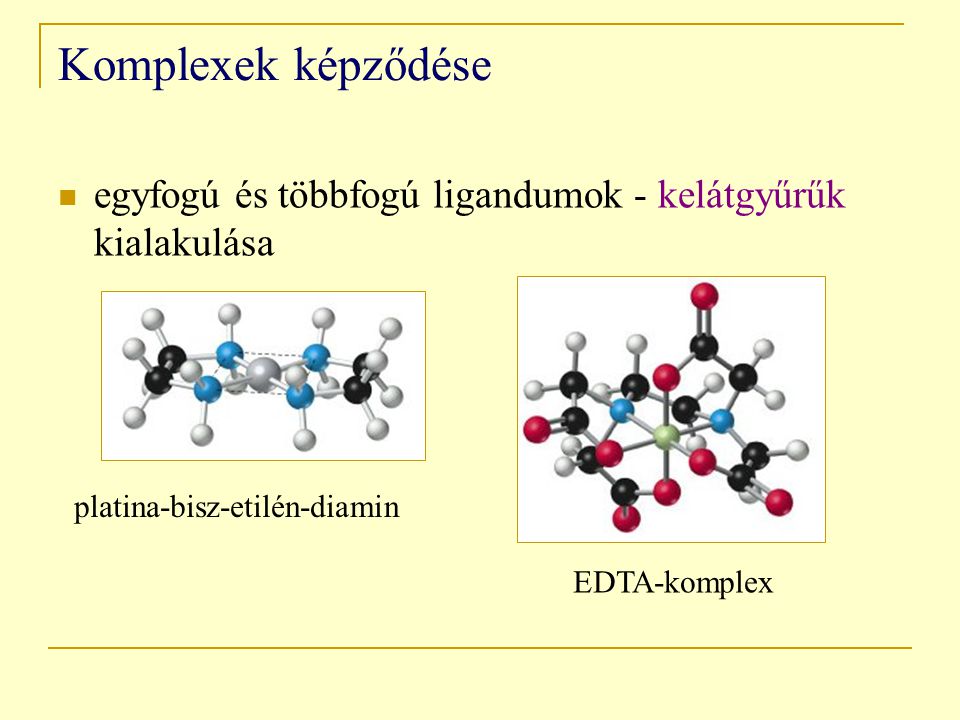 Komplexek képződése egyfogú és többfogú ligandumok - kelátgyűrűk kialakulása. platina-bisz-etilén-diamin.