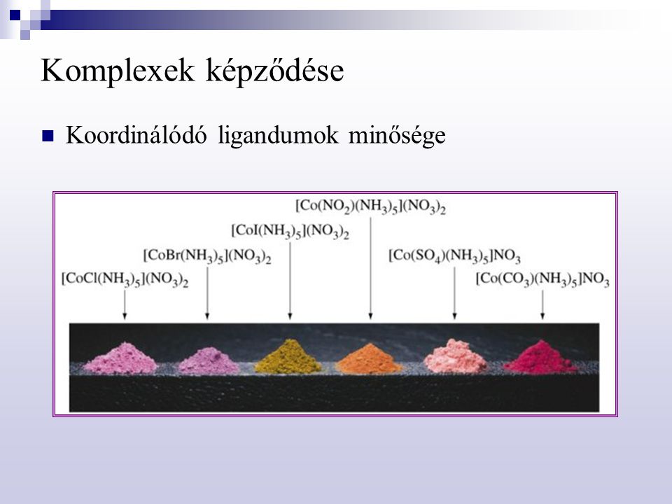 Komplexek képződése Koordinálódó ligandumok minősége