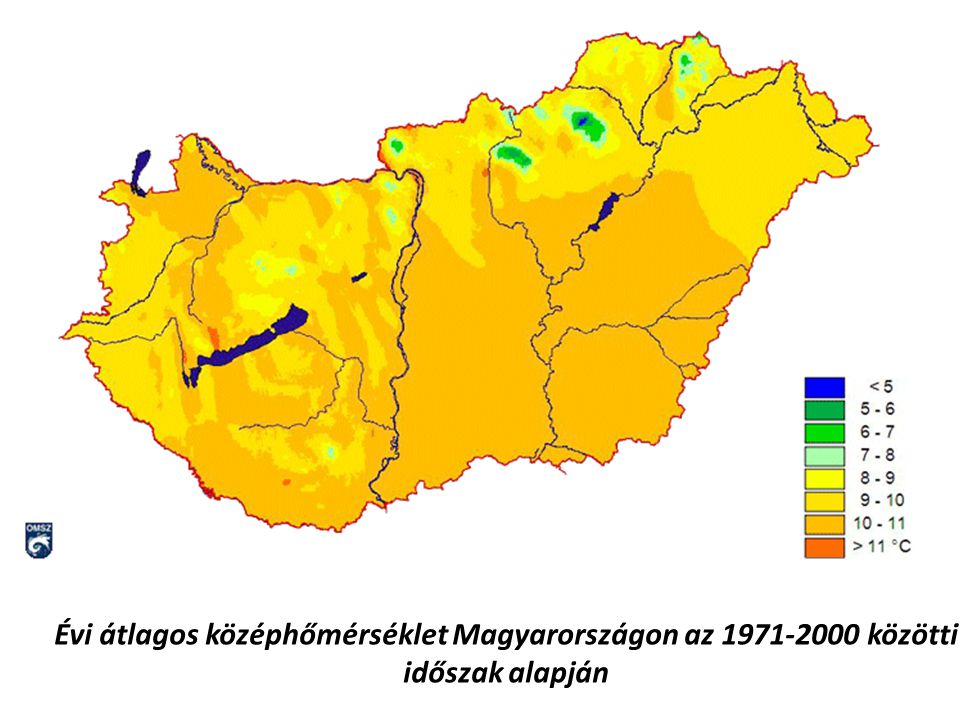 Évi átlagos középhőmérséklet Magyarországon az közötti időszak alapján