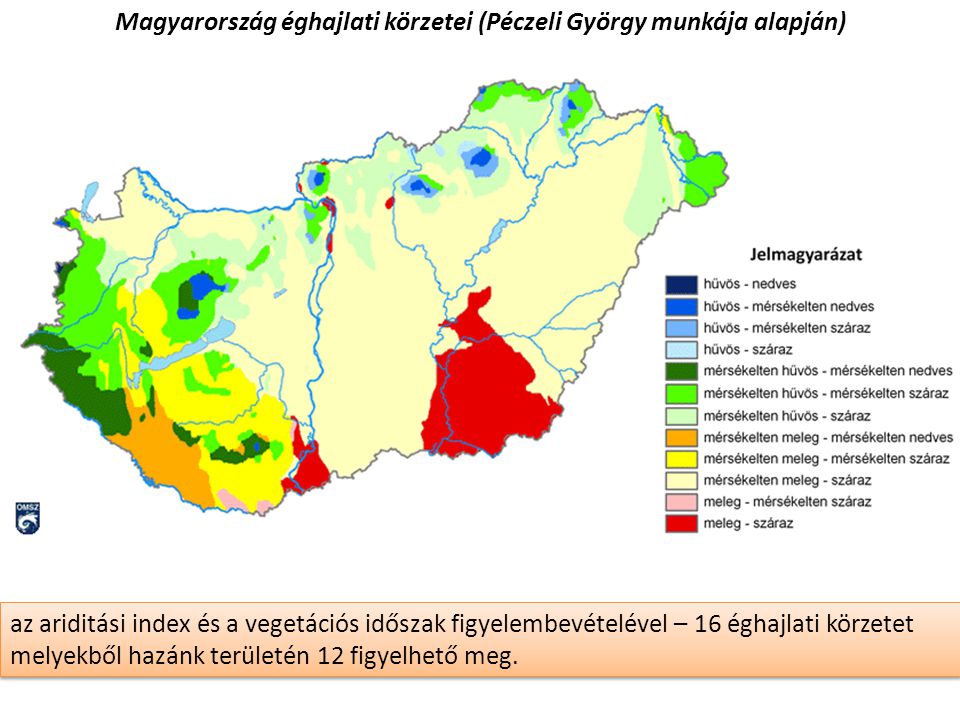 Magyarország éghajlati körzetei (Péczeli György munkája alapján)