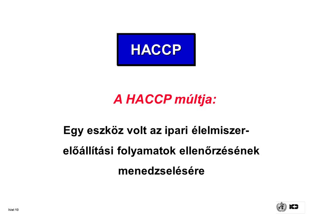 HACCP A HACCP múltja: Egy eszköz volt az ipari élelmiszer-előállítási folyamatok ellenőrzésének menedzselésére.