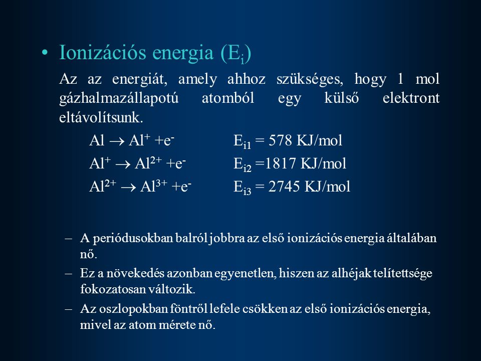 Ionizációs energia (Ei)